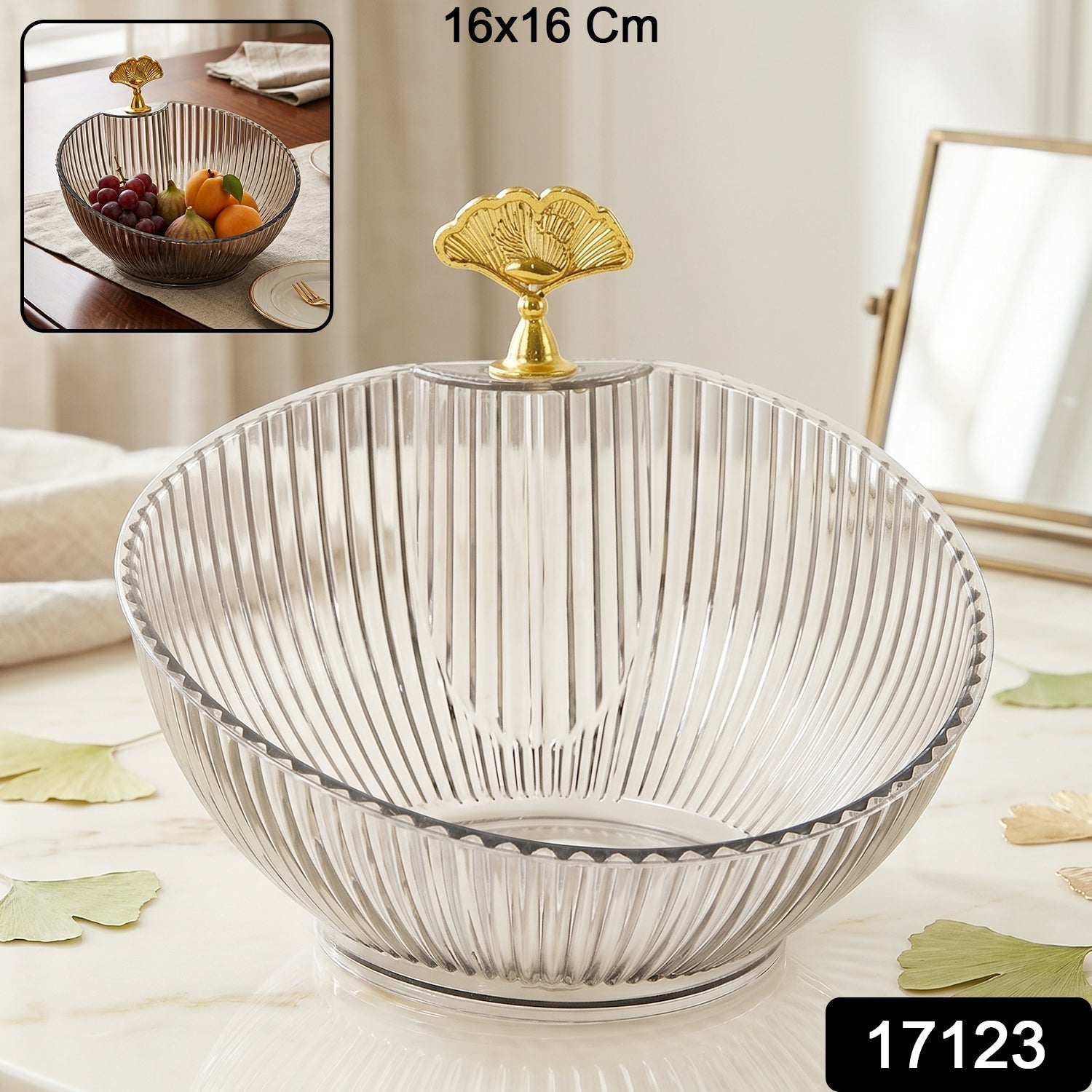 Decorative Plastic Fruit Bowl Elegant Gold Accent for Dining - Side View