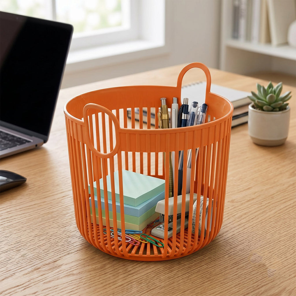Plastic Round Storage Basket Durable and Portable Organizer - Front View