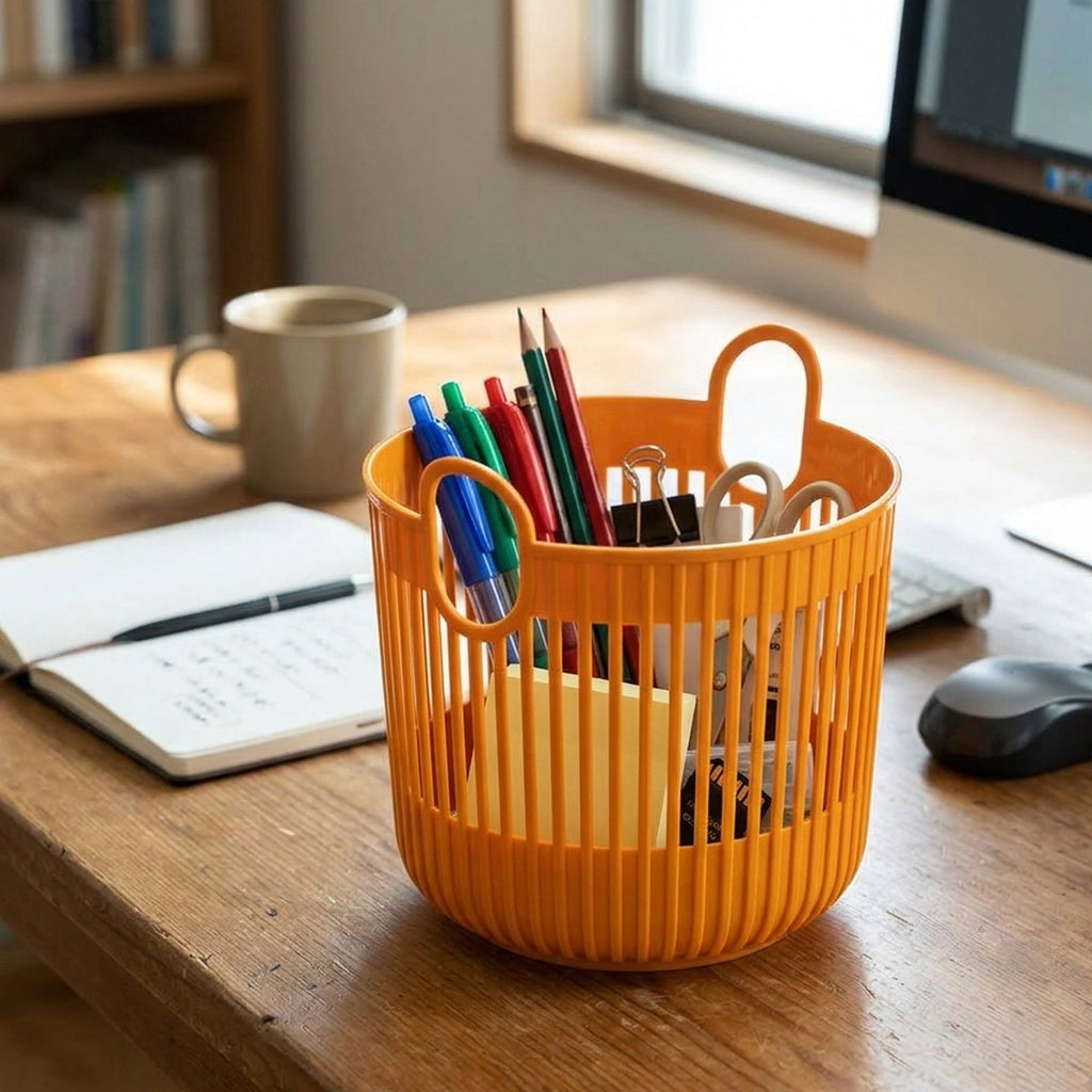 Plastic Round Storage Basket Durable and Portable Organizer - Back View