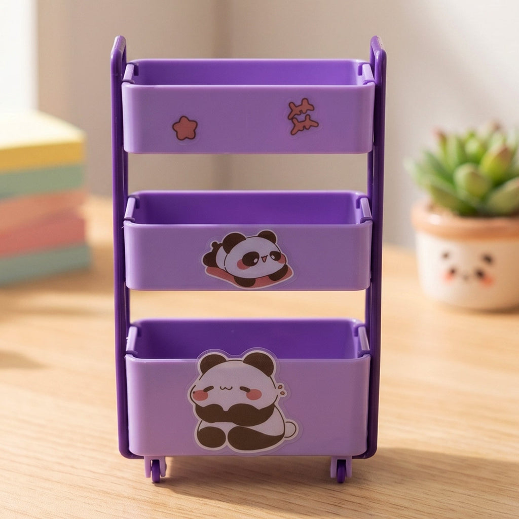Mini Storage Trolley 3-Tier Desk Organizer with Wheels for Kids and Office - Back View