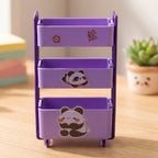 Mini Storage Trolley 3-Tier Desk Organizer with Wheels for Kids and Office - Back View