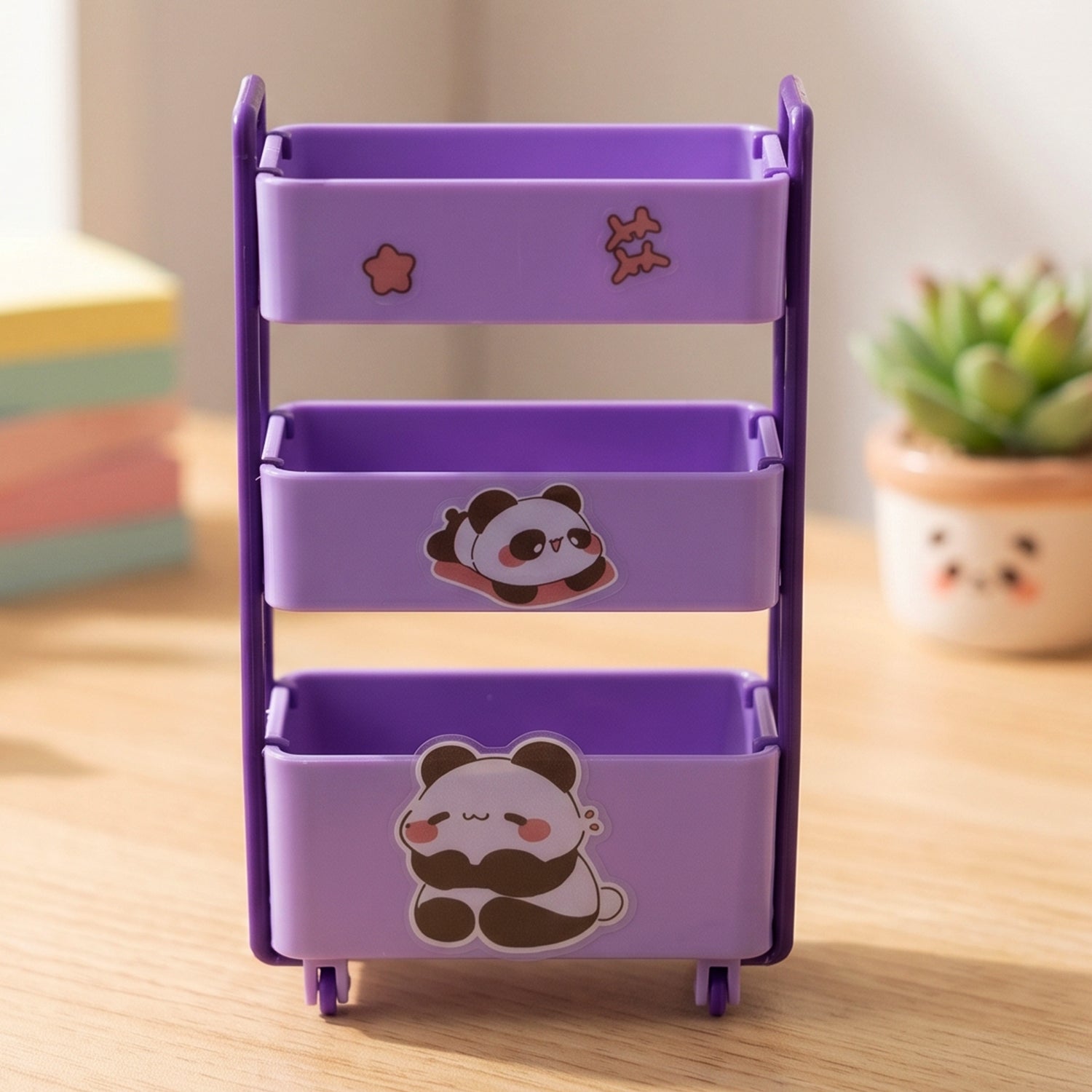 Mini Storage Trolley 3-Tier Desk Organizer with Wheels for Kids and Office - Back View