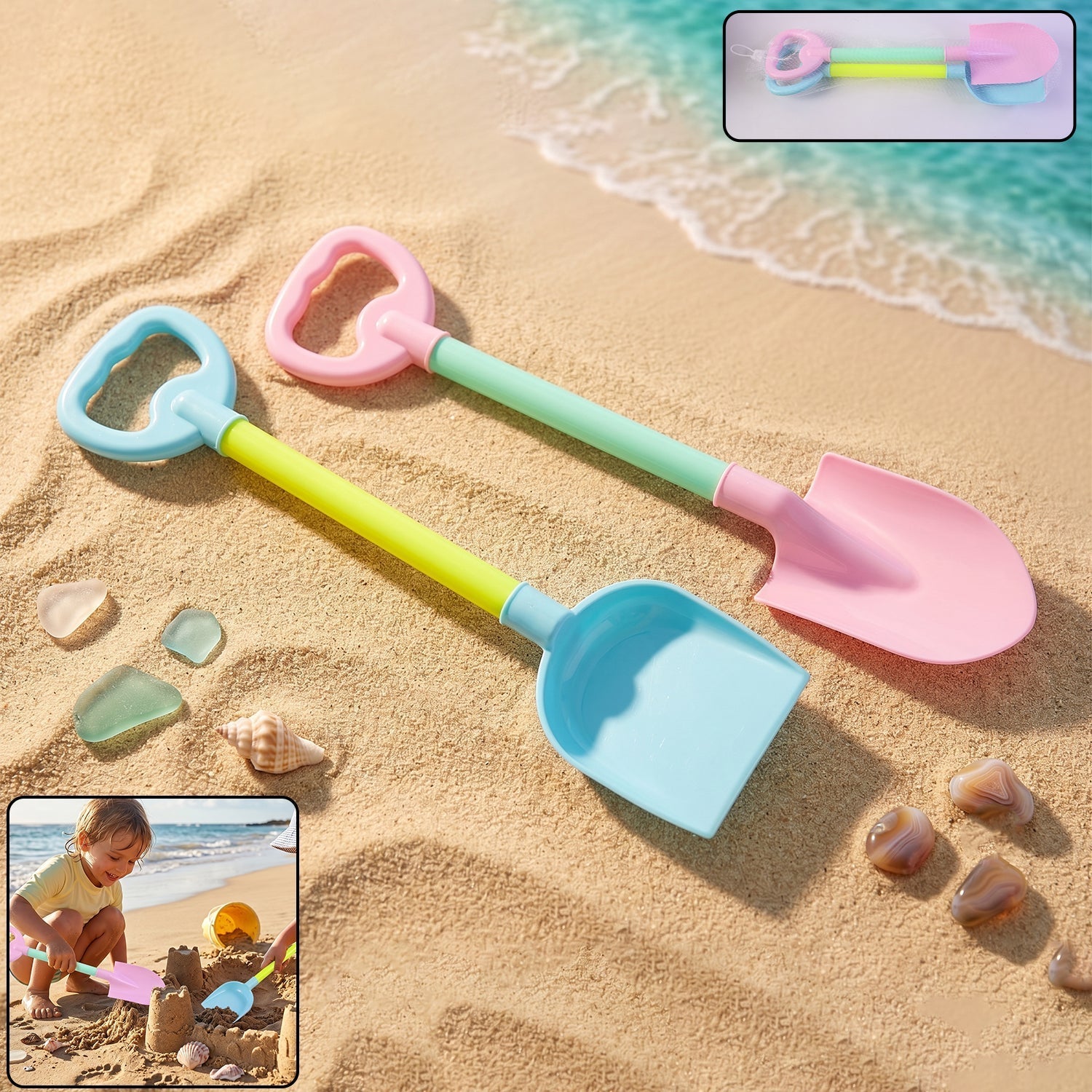 Kids Beach Sand Shovel Toy Set Bright, Durable & Easy to Handle