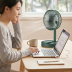 USB Table Fan Compact, Quiet, Adjustable Stand for Desk - Front View