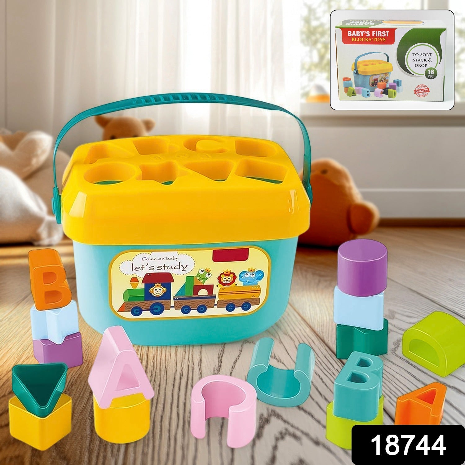 Baby Shape Sorter Toy Geometric Stacking Blocks | Little Learners - Side View