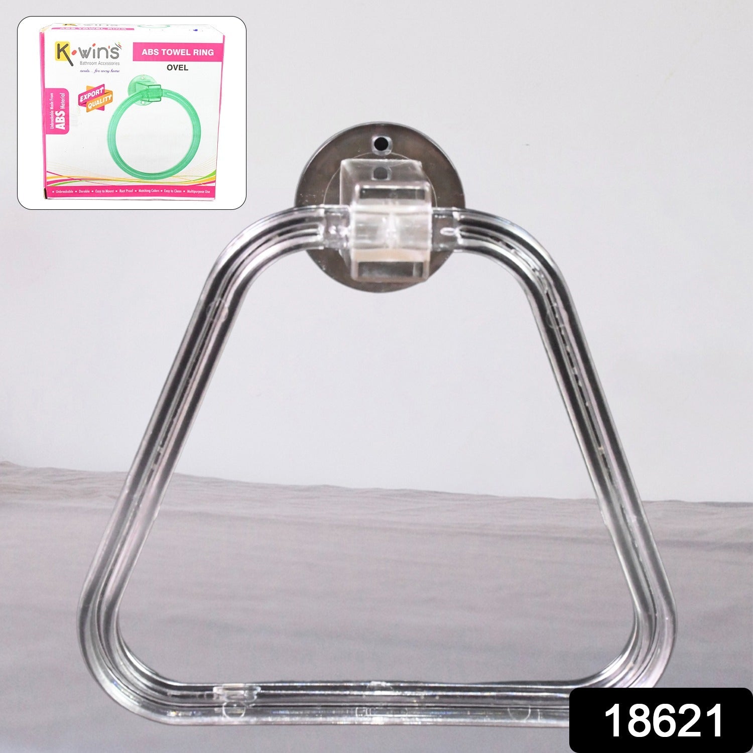 ABS Towel Ring Holder Unbreakable Square Wall Mount | BathNova - Side View
