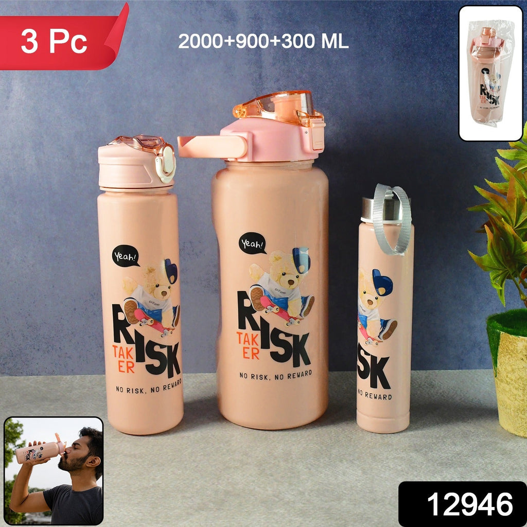 ALVENZA Cartoon Printed Water Bottle Set – Leakproof Multi-Size Trio