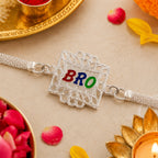 ALVENZA Silver Rakhi for Brother - Elegant Designer Square Frame