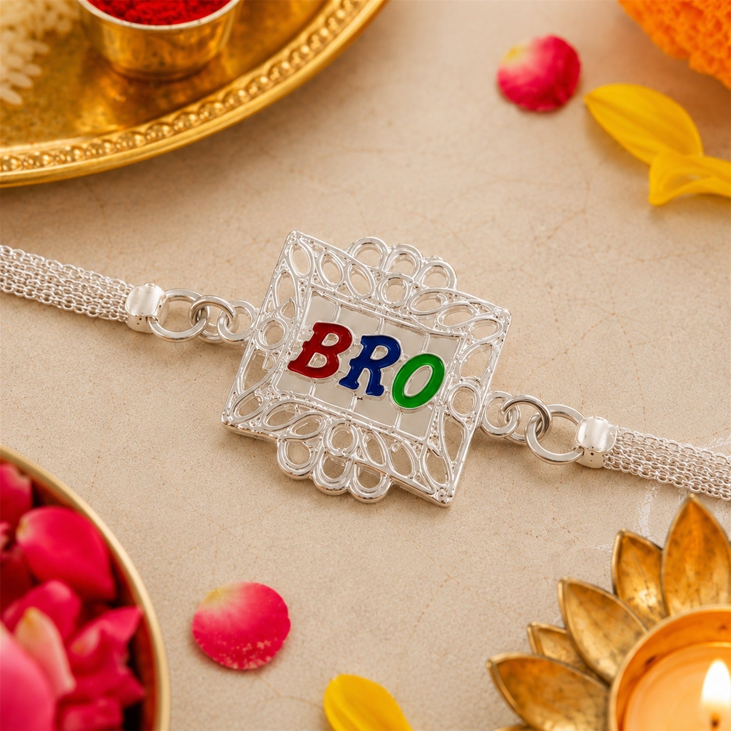 ALVENZA Silver Rakhi for Brother - Elegant Designer Square Frame