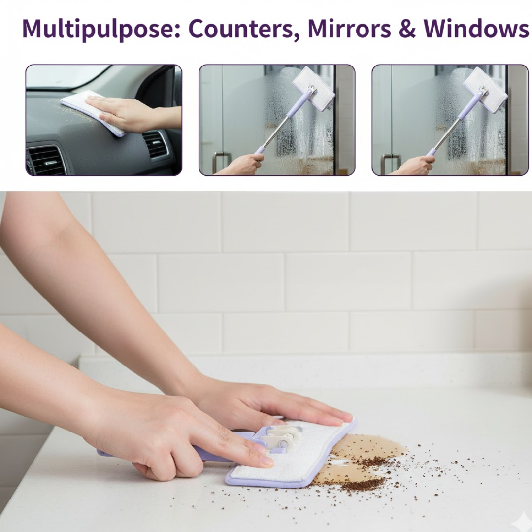 ALVENZA Mini Mop with Automatic Cloth Change & Push-Pull Handle | Velvet Wipe