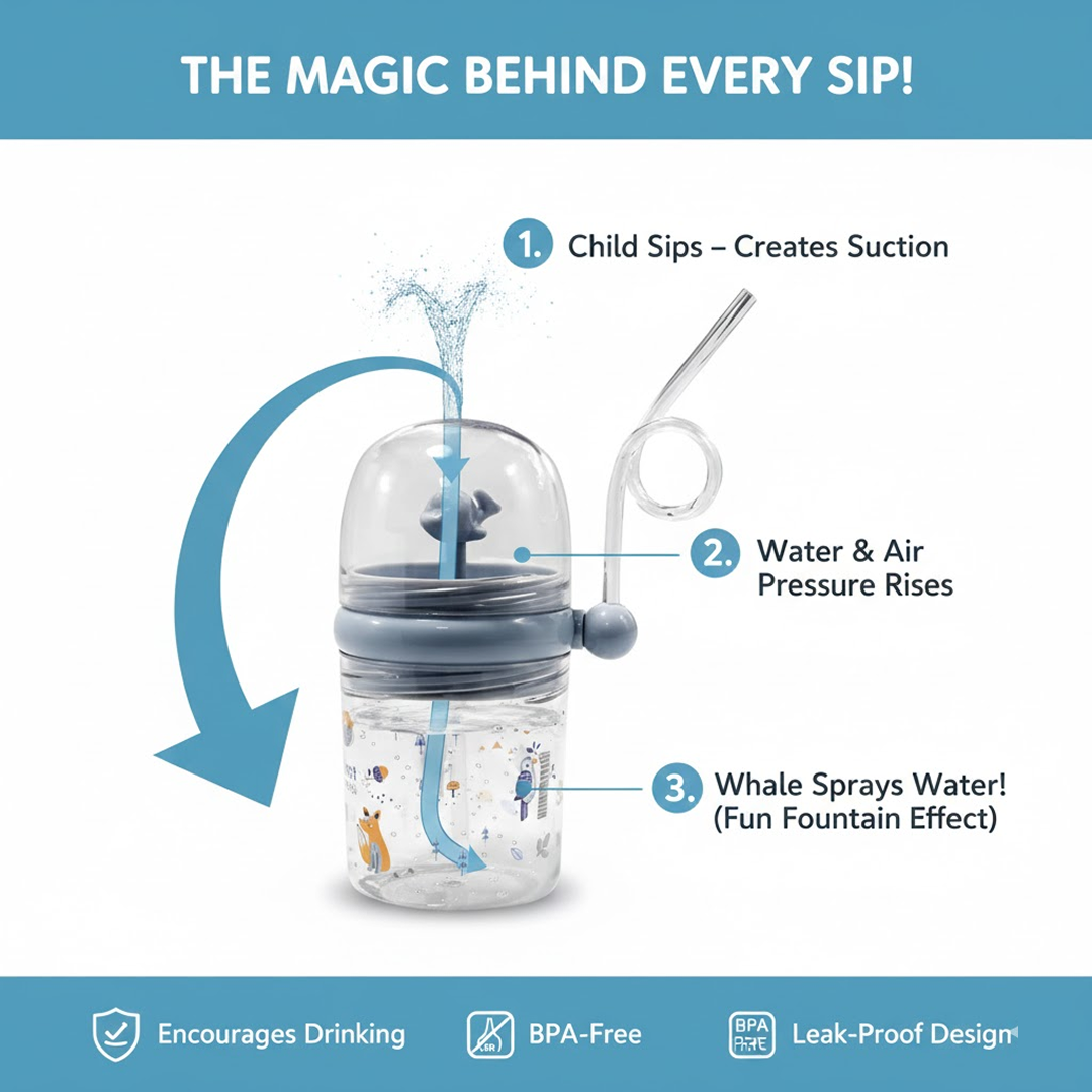 Whale Spray Sippy Cup Spill-Proof Fun for Toddlers | Feedora - Back View