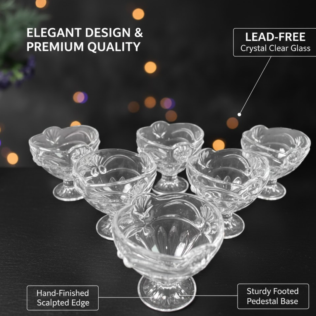 ALVENZA Glass Ice Cream Cups – Elegant Dessert Serving Set (6 Pcs) | Styleva