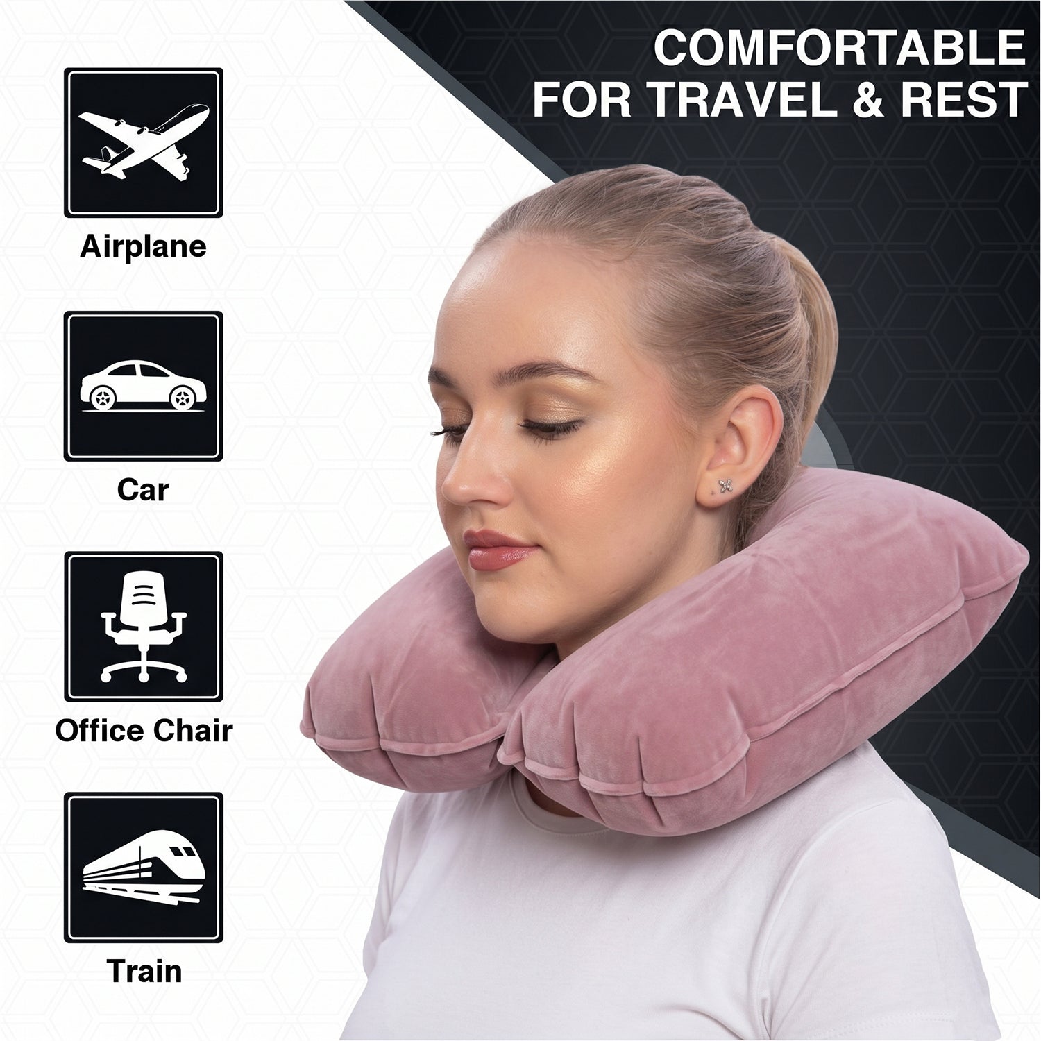 U-Shaped Travel Neck Pillow Ergonomic Soft Foam Support for Comfort - Front View