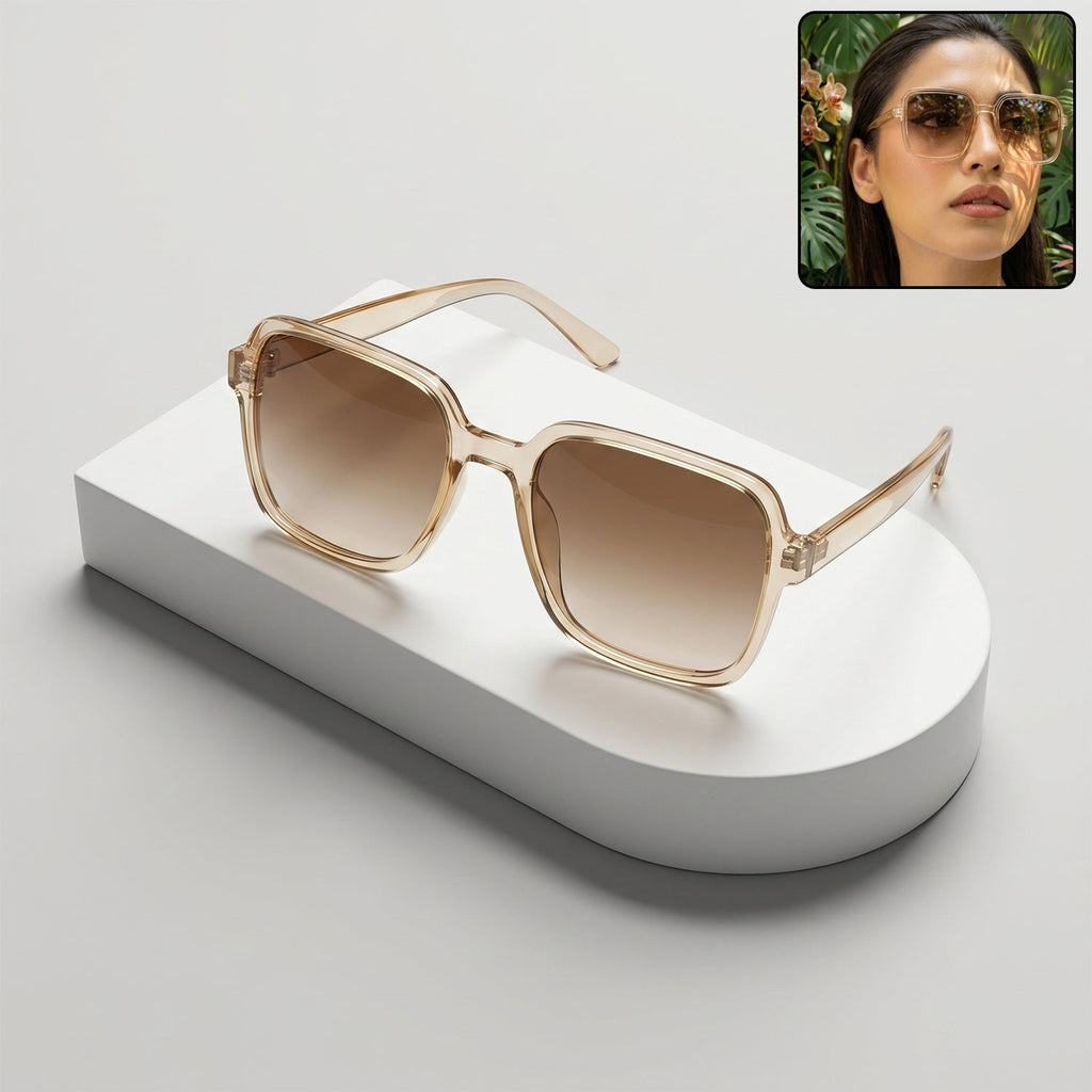 Square Retro Sunglasses Trendy Oversized Gradient Tinted Eyewear - Back View