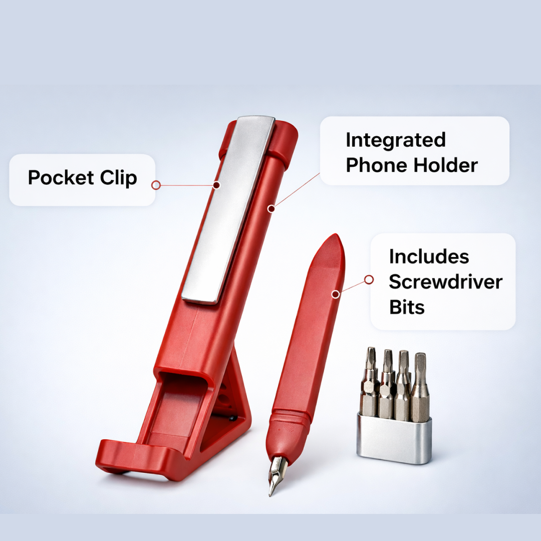 ALVENZA Multi-Function Pen – 4-in-1 Phone Holder & Screwdriver Set | Velvet Wipe