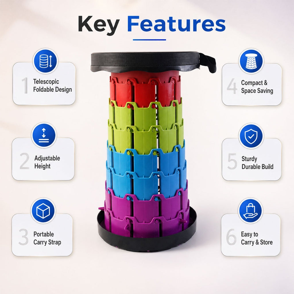 Telescopic Folding Stool Portable, Adjustable Camping Seat - Back View