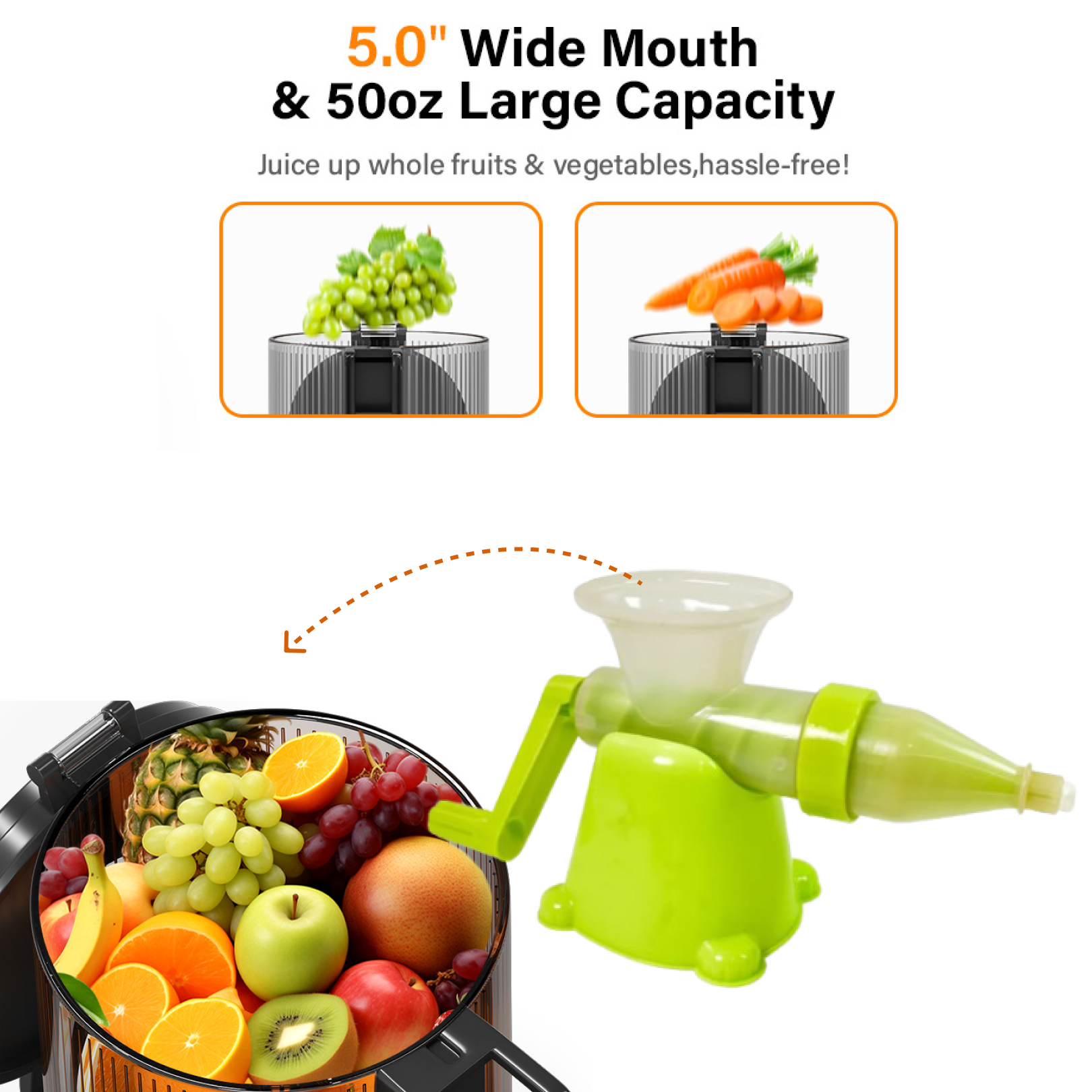 Manual Plastic Juicer Easy, Compact & Durable for Fresh Juices - Front View