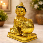 ALVENZA Baby Krishna Idol – Gold Finish Decorative Spiritual Piece