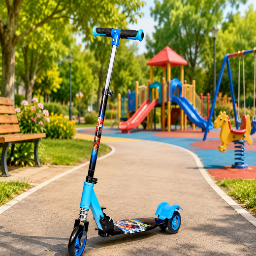 ALVENZA KIXY Kids 3 Wheel Foldable Scooter with Adjustable Height Handlebar, LED Wheels & Spring Suspension