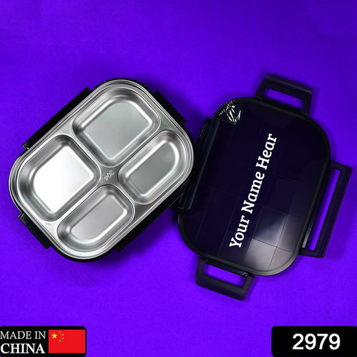 ALVENZA 4 Compartment Lunch Box – Stainless Steel & Transparent | CustomSpot