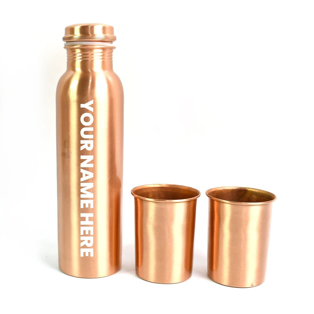ALVENZA Copper Water Bottle with 2 Glasses – Stylish Leakproof Set
