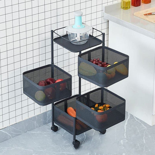 ALVENZA Kitchen Trolley – 4-Layer Metal Organizer for Fruits & Veggies | Tidy Table
