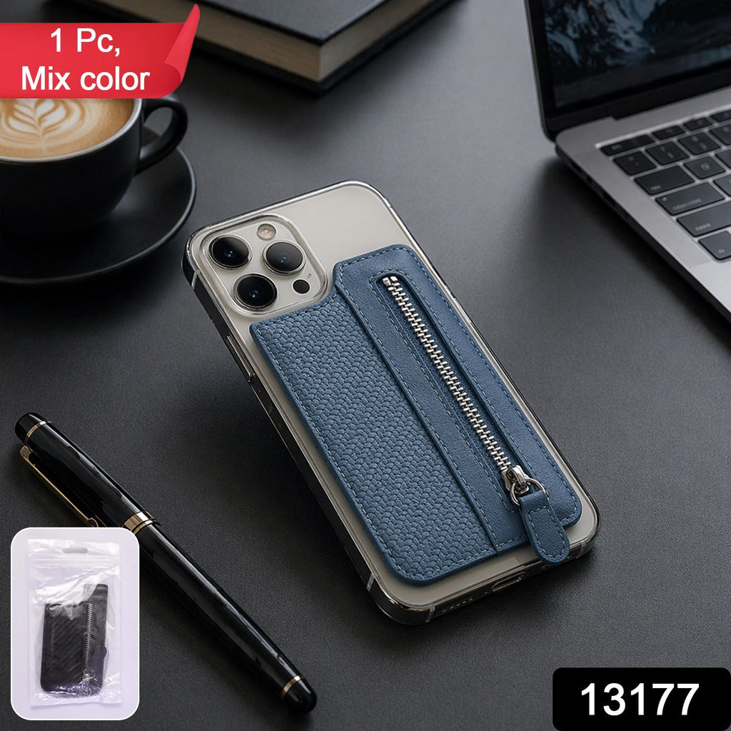 Adhesive Card Phone Holder Zipper Pocket Wallet | Mobilon - Front View