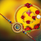 ALVENZA Traditional Flower Design Golden Rakhi - Festive Elegance & Blessings