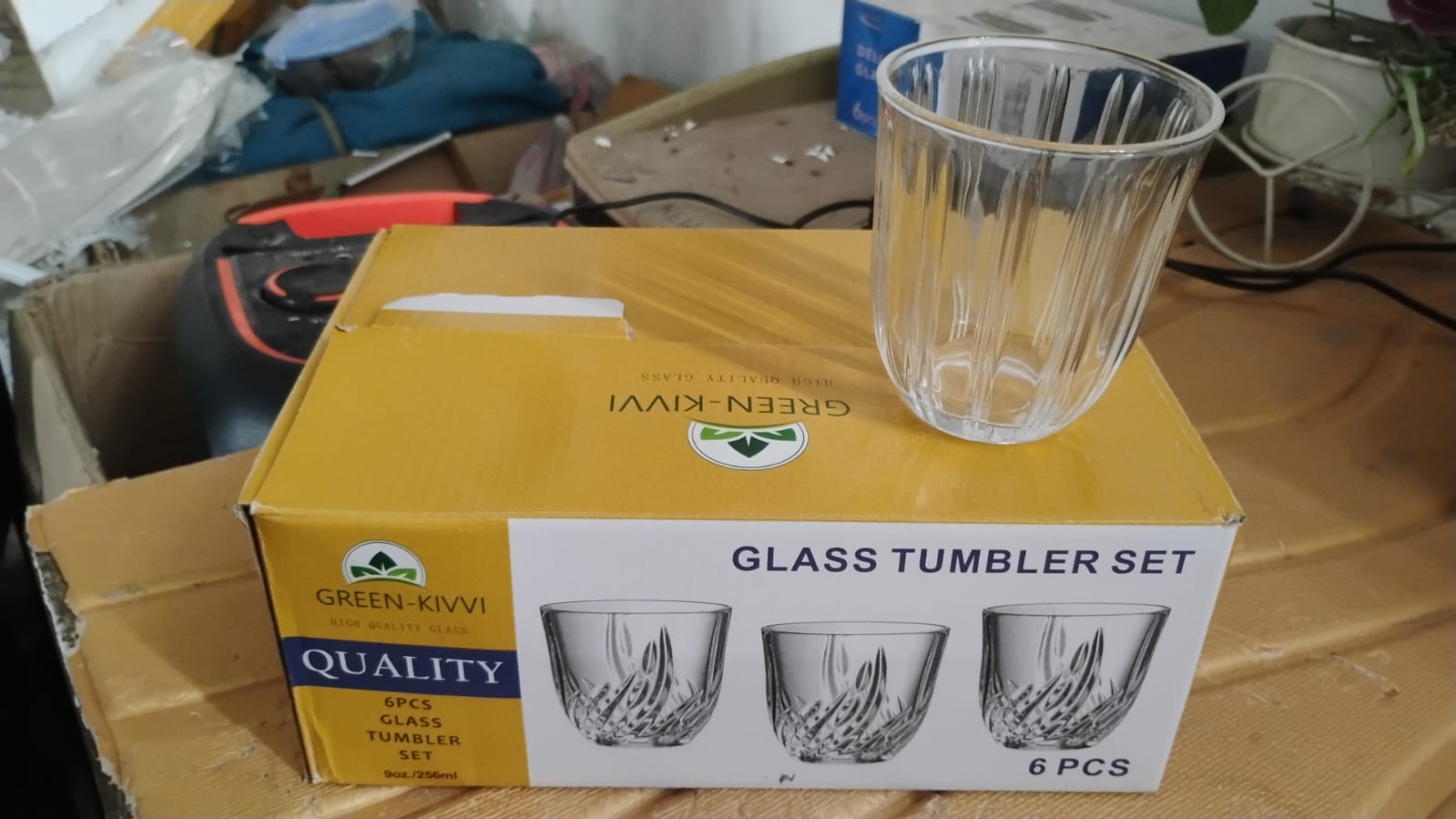 ALVENZA Glass Tumbler Set – Elegant Ribbed Design, 256 ml, 6 Pcs