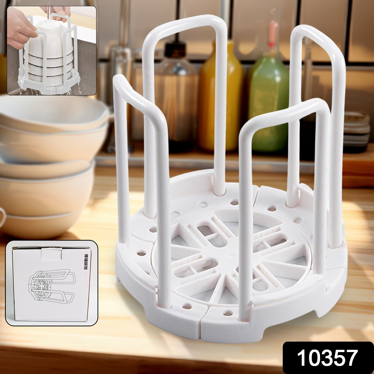 Kitchen Bowl Rack Space-Saving Drainer & Organizer - Side View