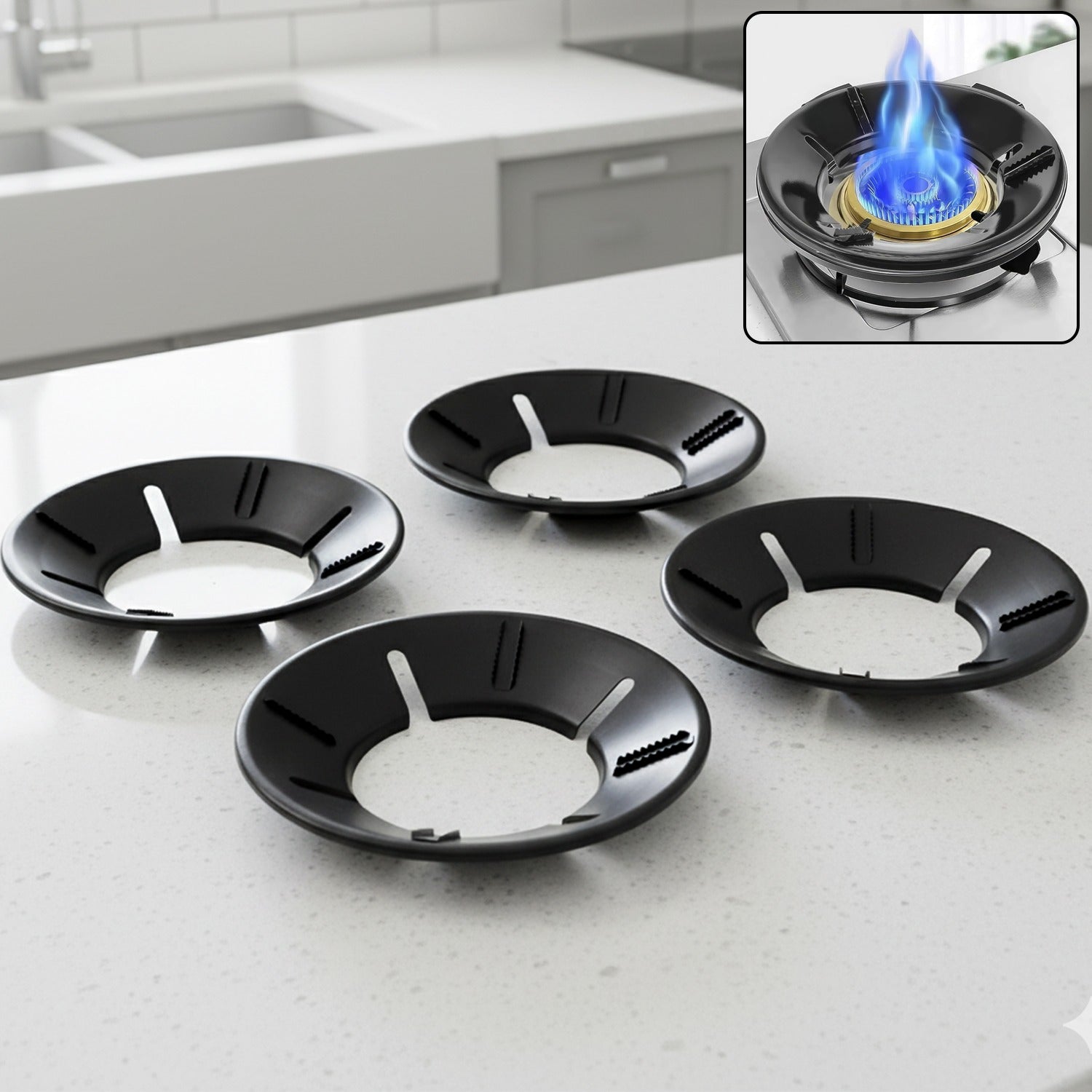 ALVENZA Gas Stove Flame Protector Ring – 4 Pc Set for Efficient Cooking