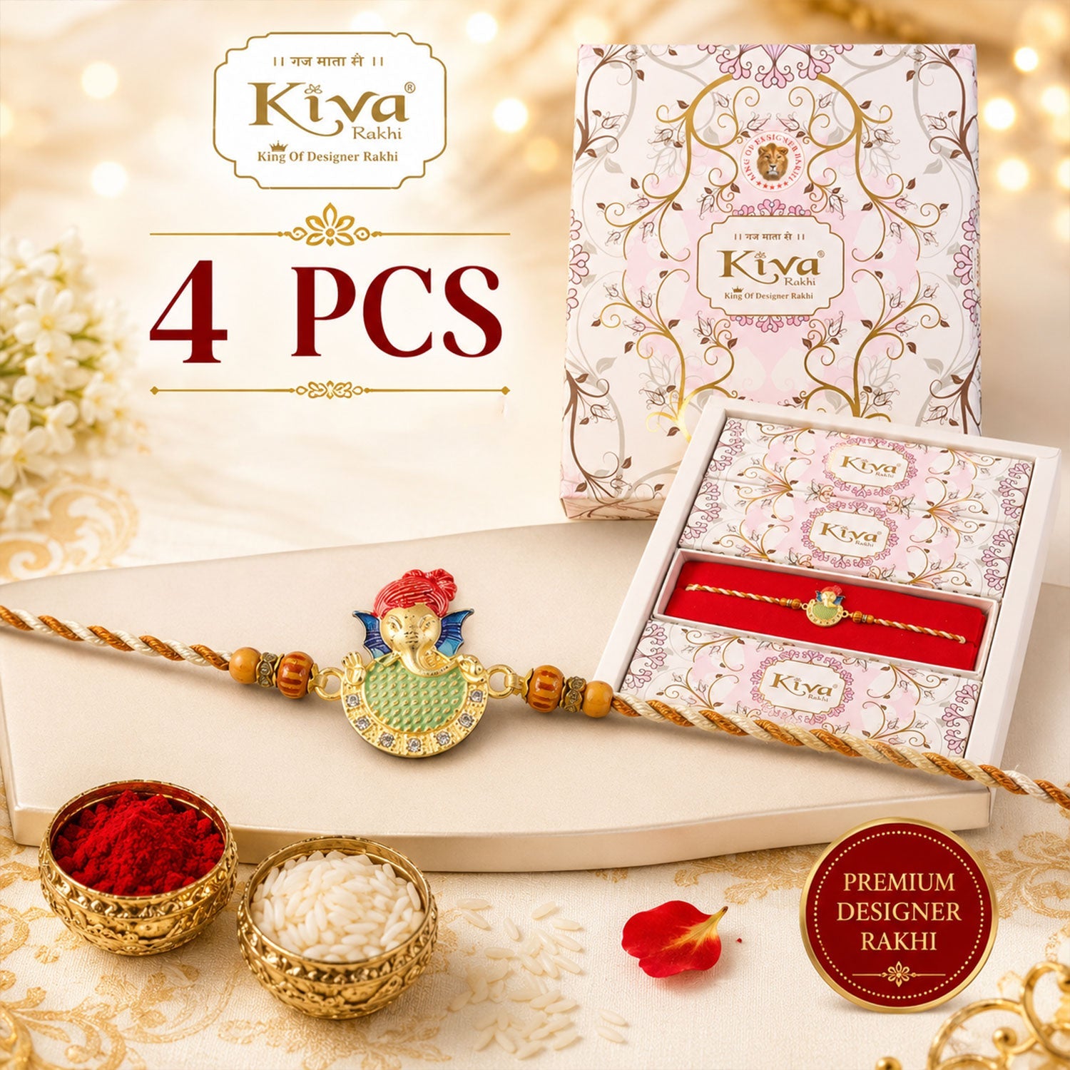 ALVENZA Auspicious Lord Ganesha Designer Meenakari Rakhi for Brother Gift Set