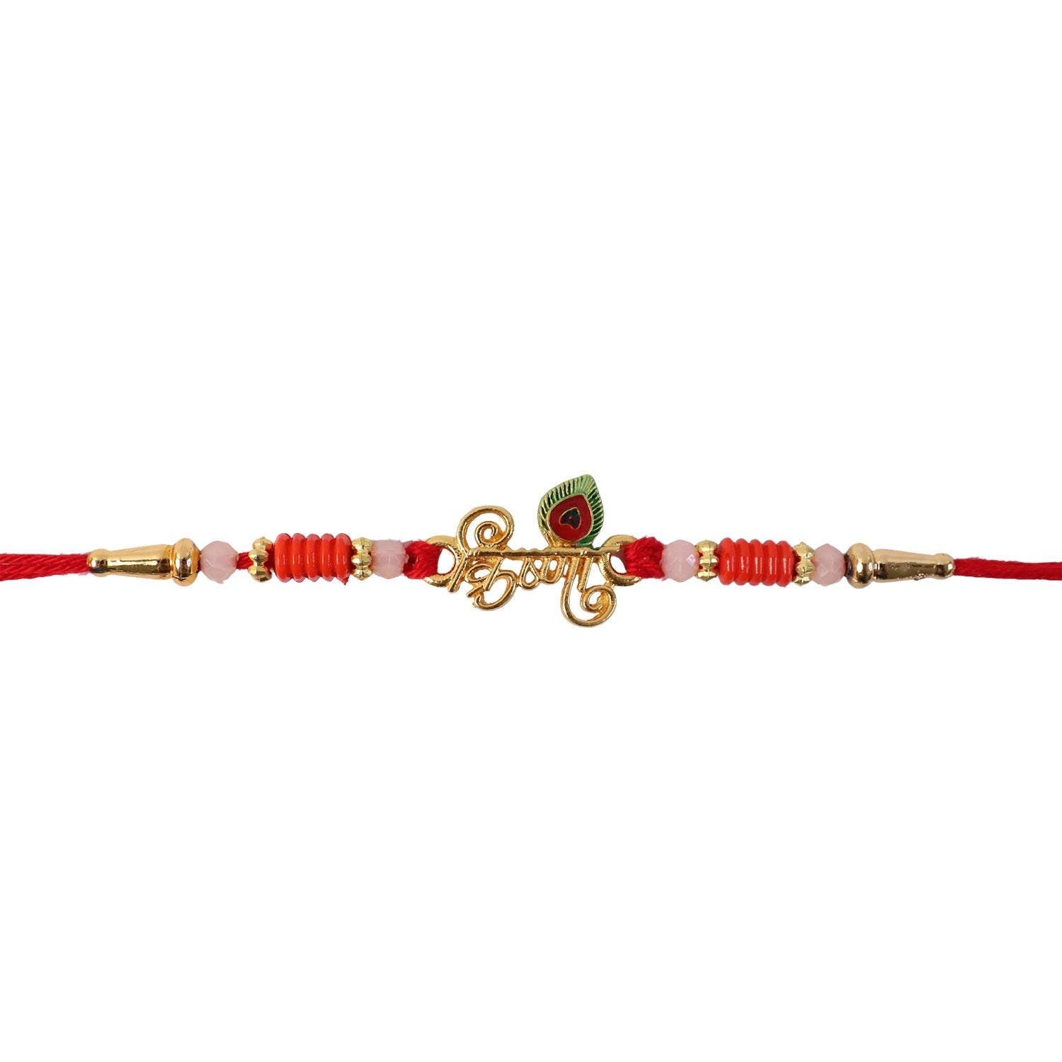 ALVENZA Krishna Naam Devnagari Peacock Feather Rakhi – Traditional Brother Gift