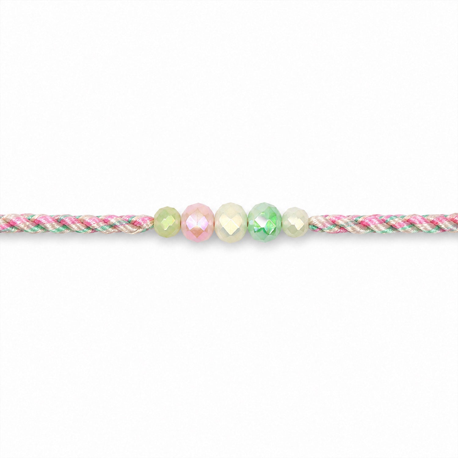 ALVENZA Pastel Pearl Bracelet Rakhi with Soft Pink Green Beads and Delicate Designer Beauty