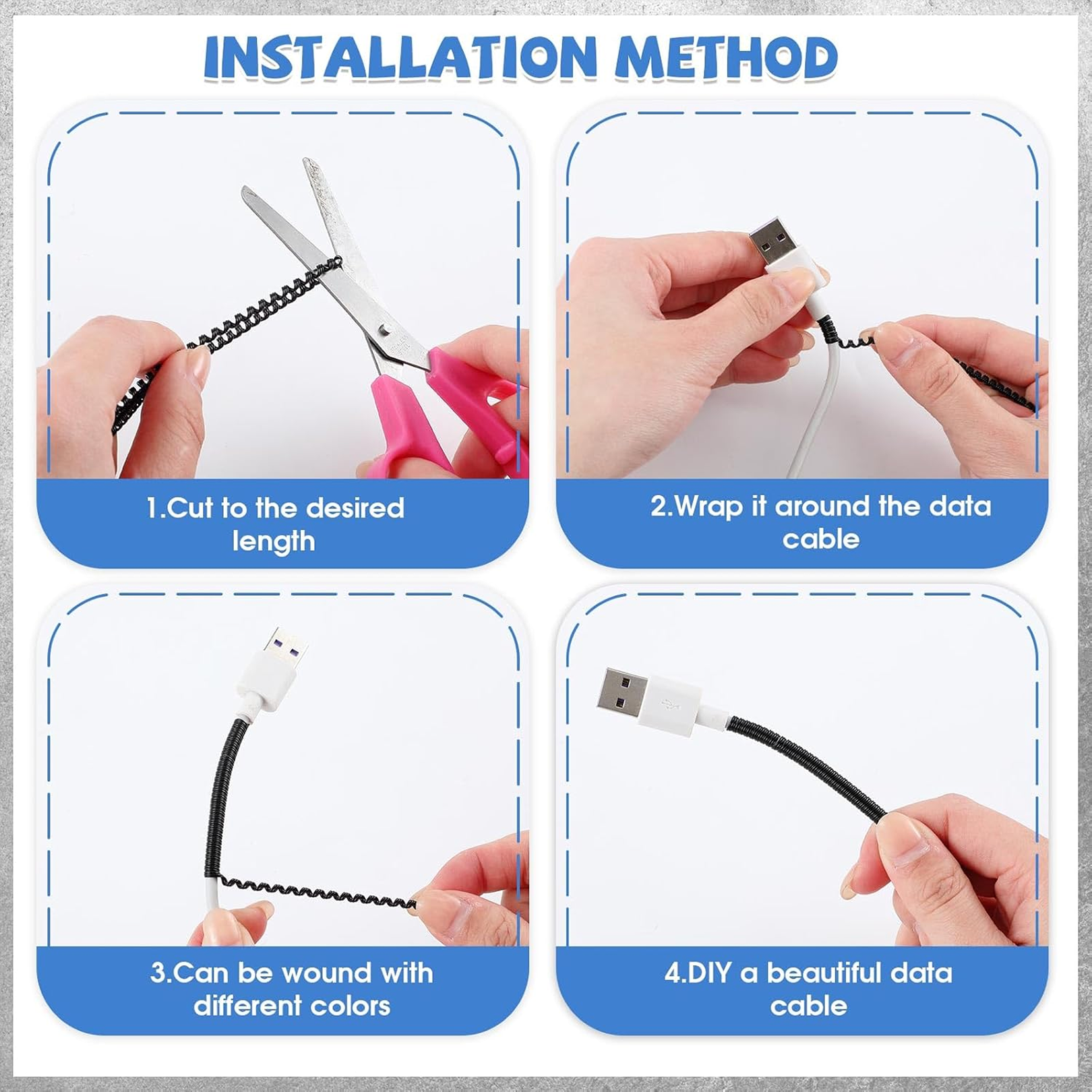ALVENZA Cable Protector – Metallic Spiral Wire Wrap | WipeTech