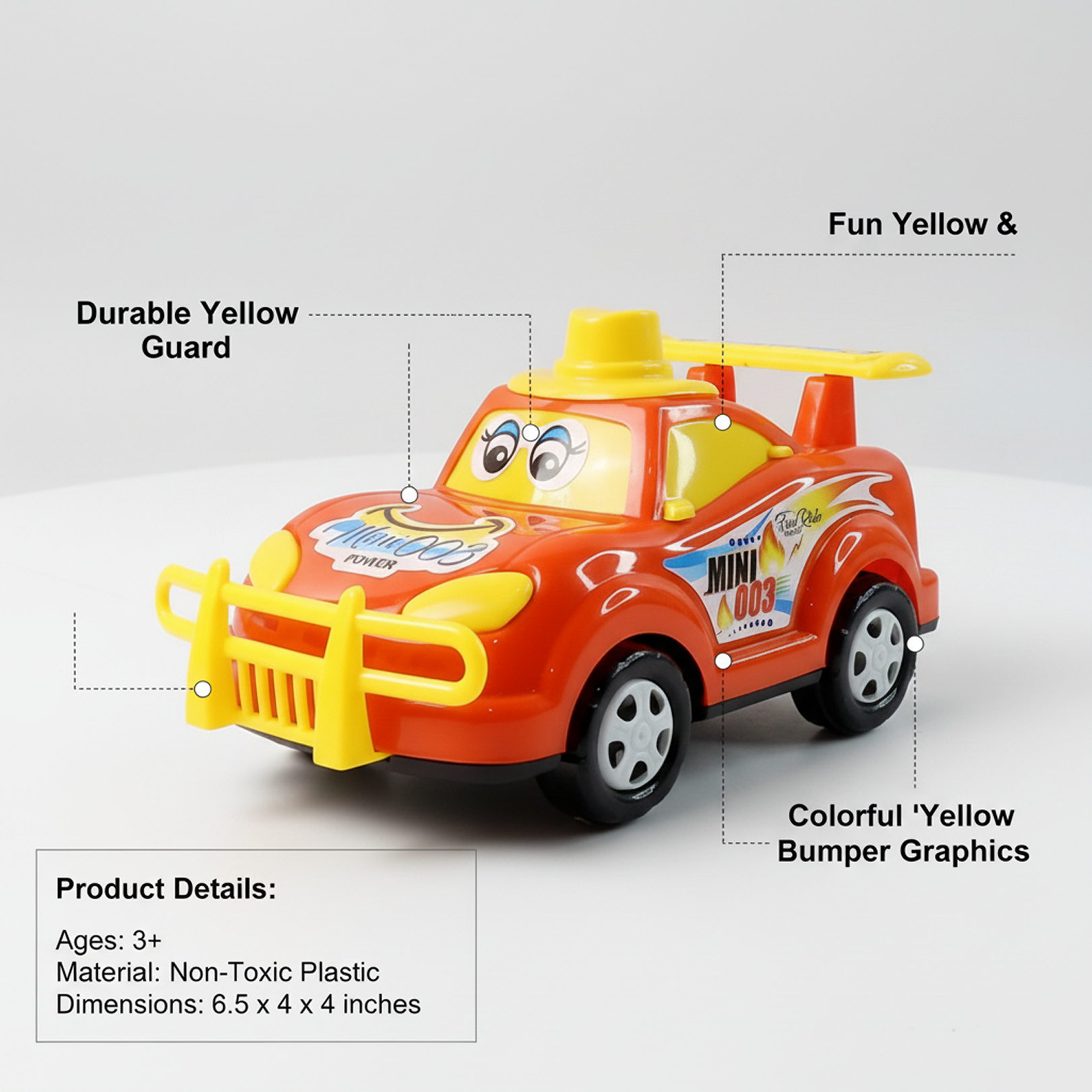 Friction-Powered Cartoon Racing Car Toy Battery-Free & Sturdy - Front View