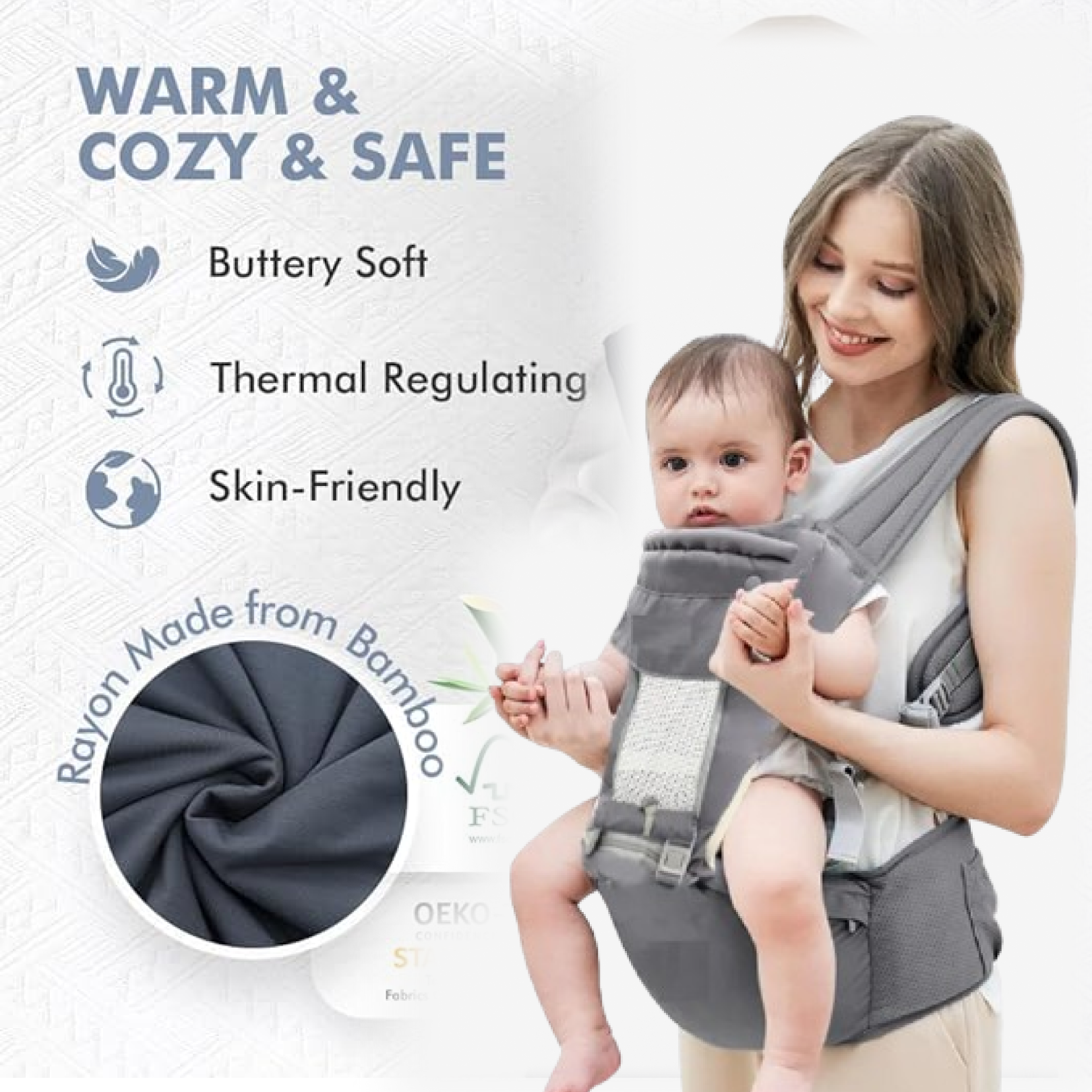 Ergonomic Baby Carrier Hip Seat, Multi-Position | Tender Tend - Side View
