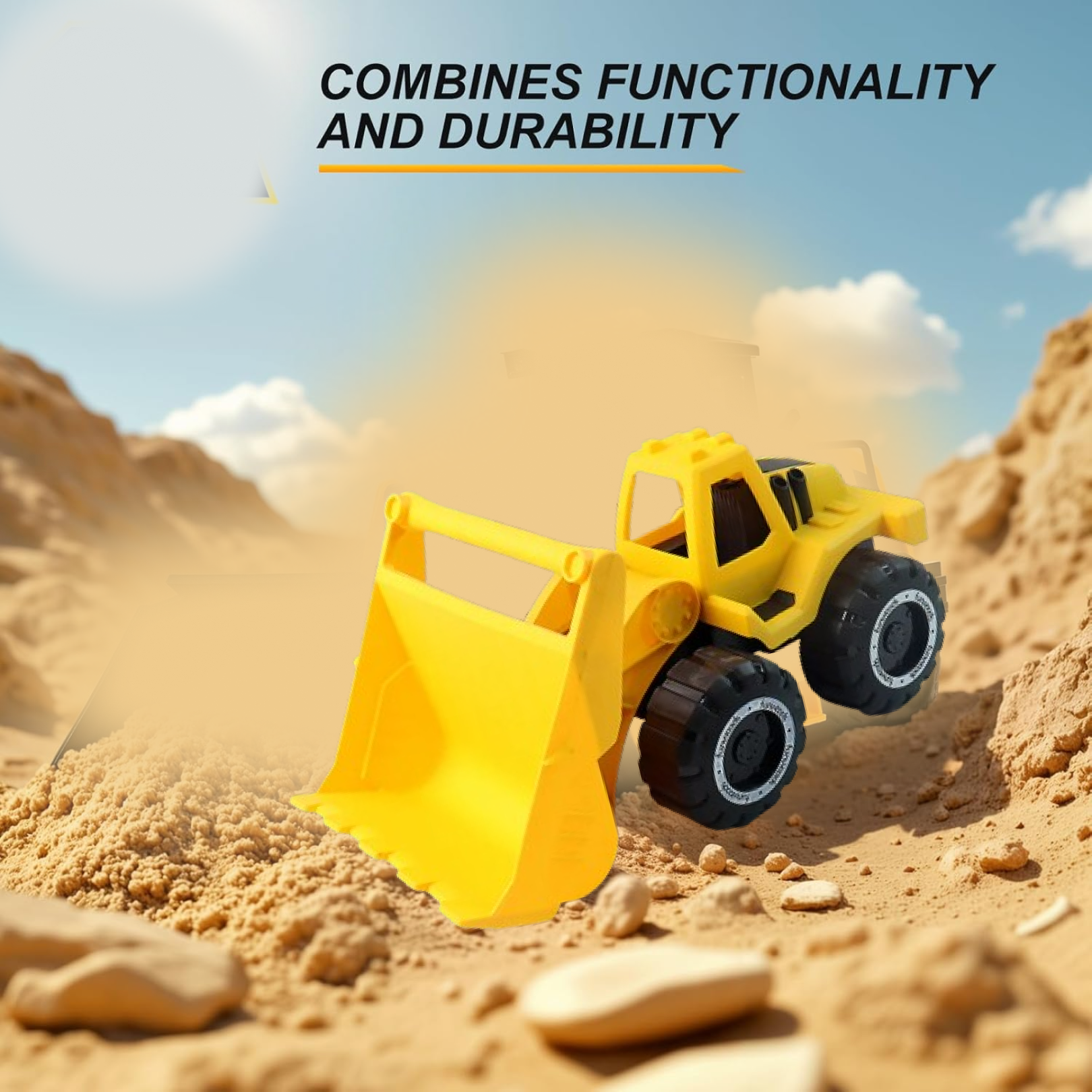 Friction-Powered Construction Toy Durable & Battery-Free Play Vehicle - Front View