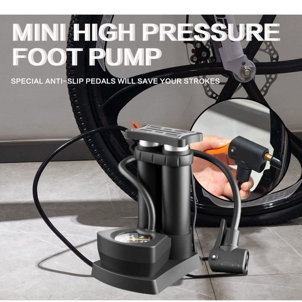 ALVENZA Mini Bike Pump – Portable Foot Operated with Gauge | Safora