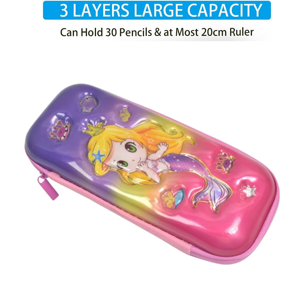 Cute Cartoon Pencil Case Durable Hard Shell with Zipper - Back View
