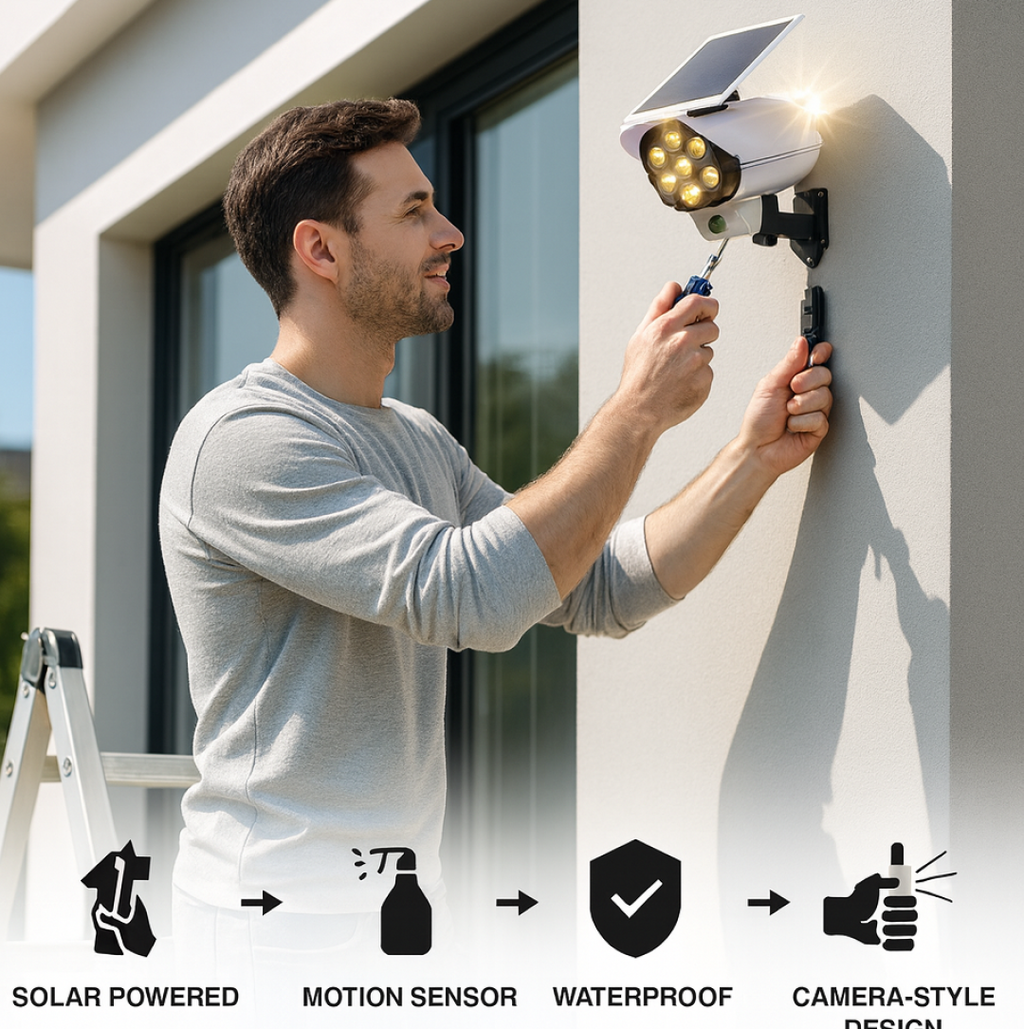 ALVENZA Solar Security Camera Light – Dummy Motion Sensor for Outdoor Safety | AutoSafeo