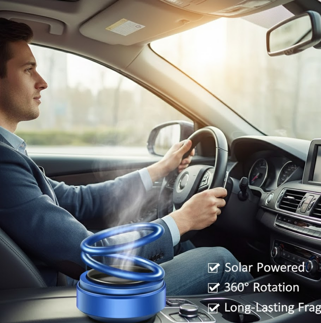 ALVENZA Solar Car Aroma Diffuser – 360° Rotating Fragrance | Velvet Wheels