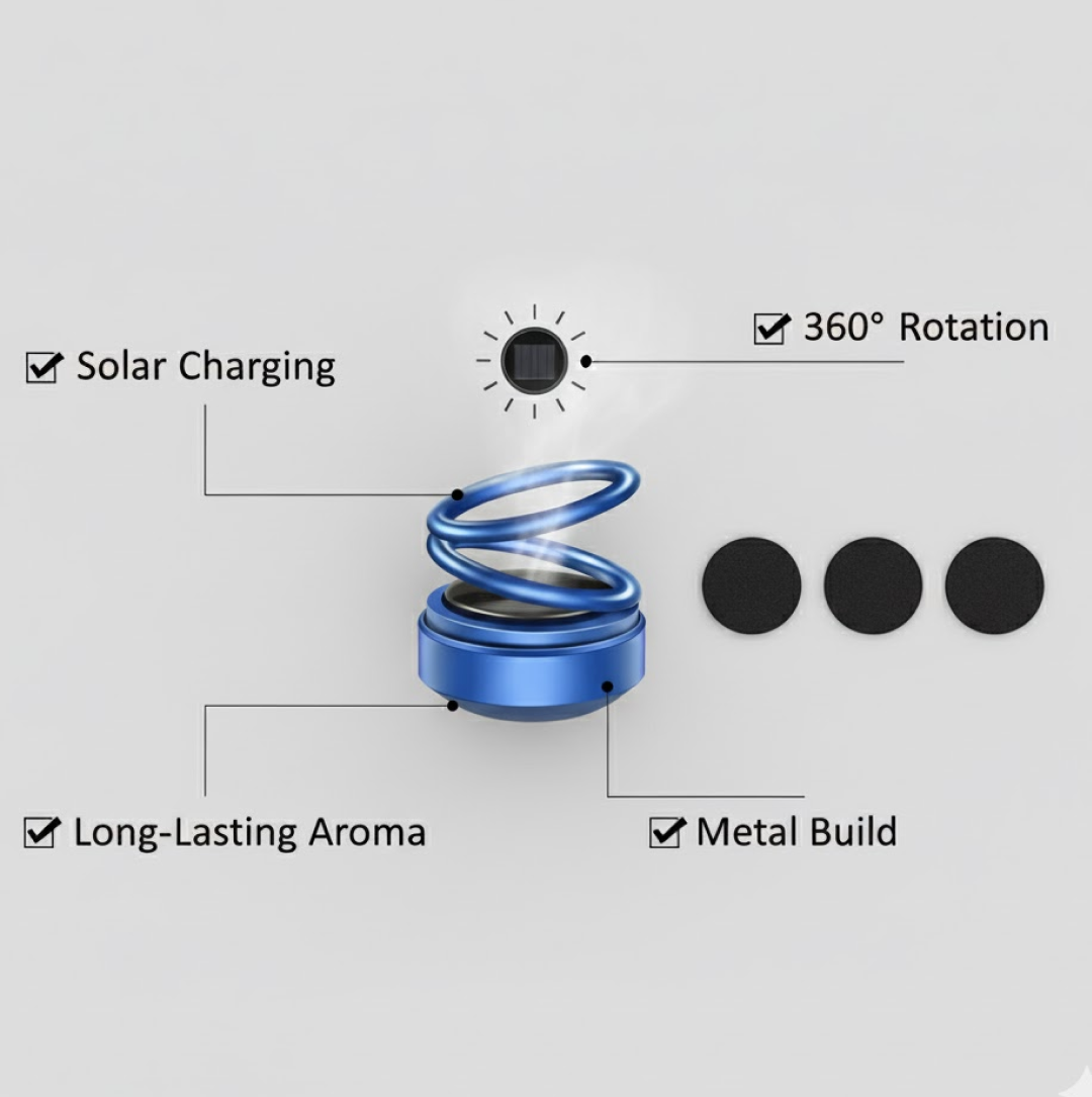 ALVENZA Solar Car Aroma Diffuser – 360° Rotating Fragrance | Velvet Wheels