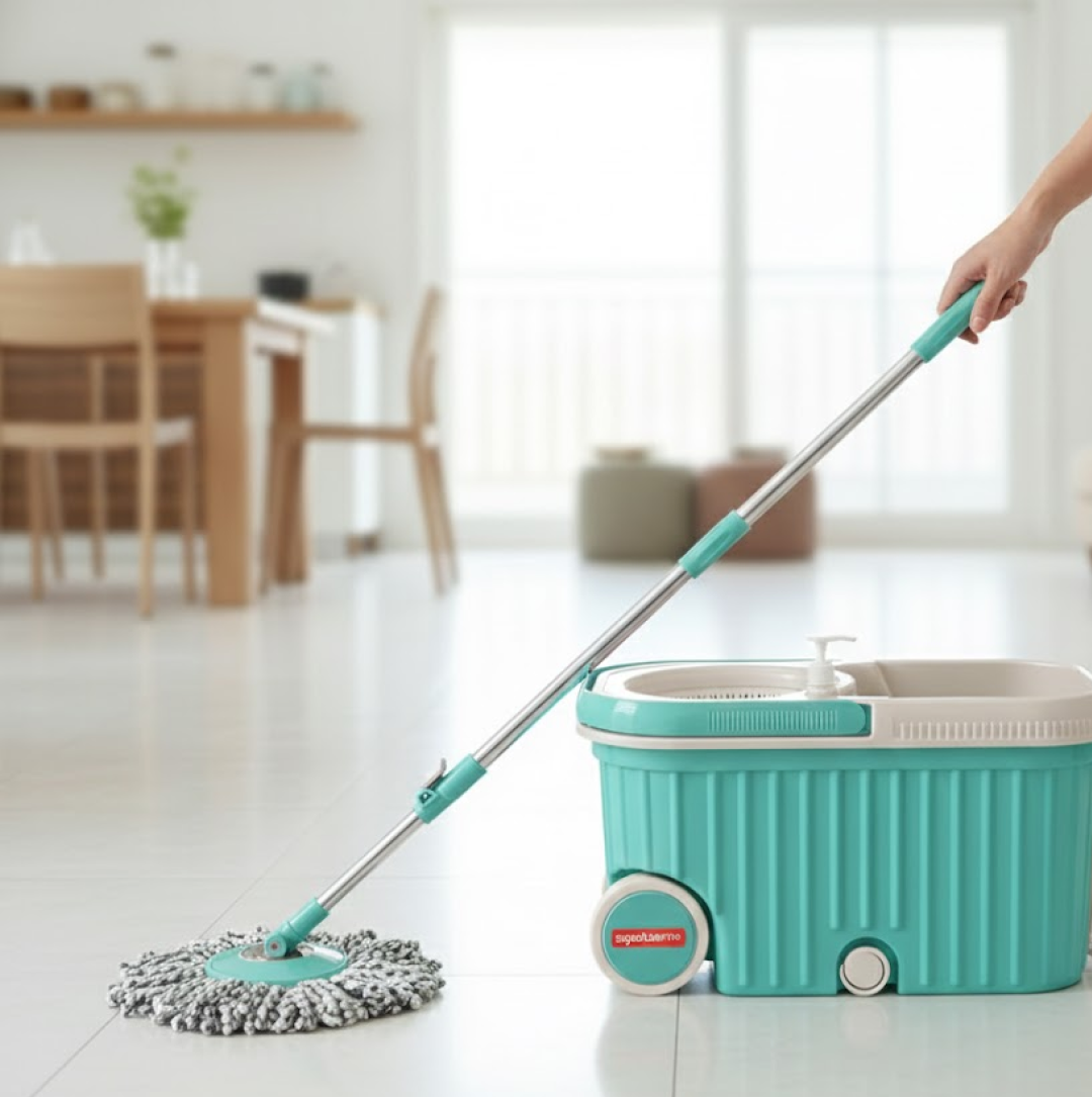 ALVENZA 360 Spin Mop with Wheels – Microfiber, Auto-Fold Handle | Ganesh