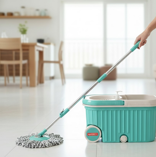 ALVENZA 360 Spin Mop with Wheels – Microfiber, Auto-Fold Handle | Ganesh