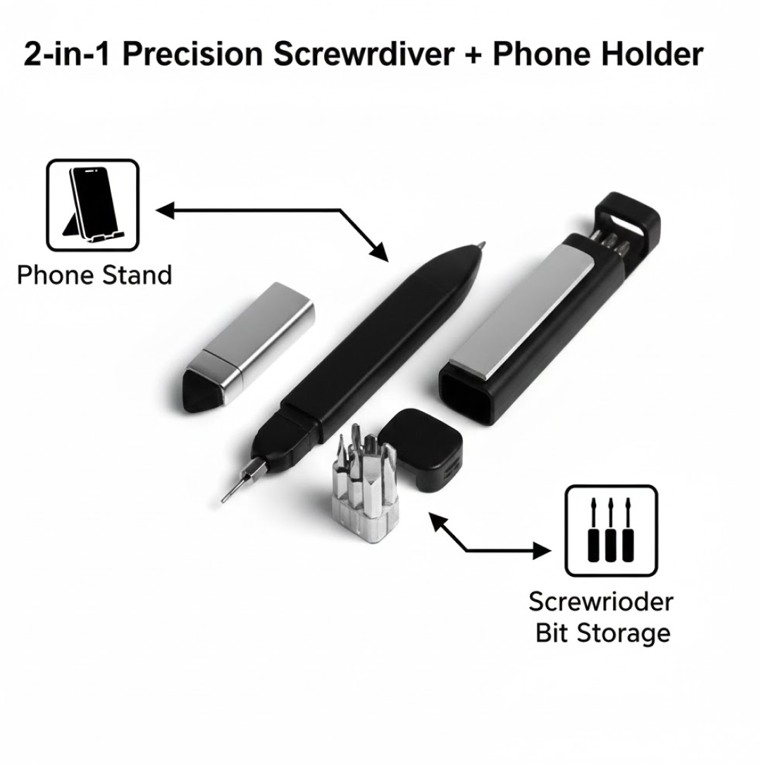 ALVENZA Multi-Function Pen – 4-in-1 Phone Holder & Screwdriver Set | Velvet Wipe