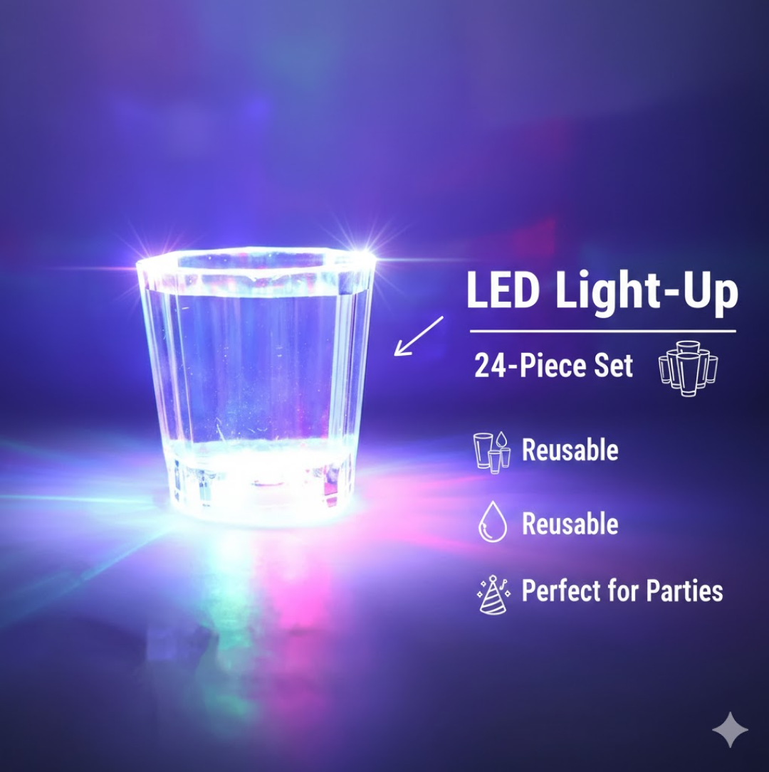 ALVENZA LED Light-Up Shot Glass Set – Vibrant Party Drinkware 24 Pc