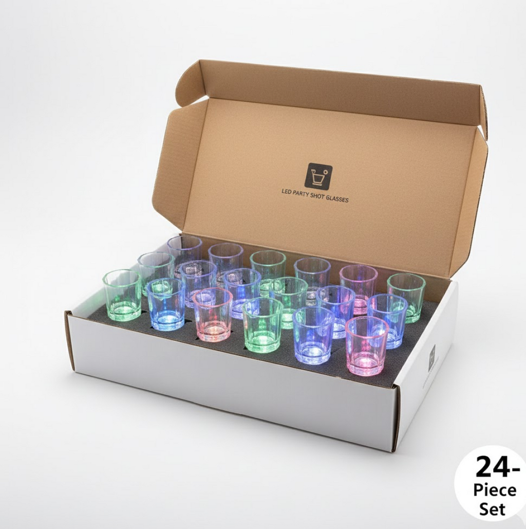 ALVENZA LED Light-Up Shot Glass Set – Vibrant Party Drinkware 24 Pc