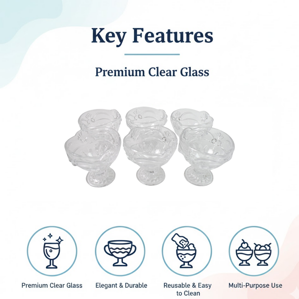 ALVENZA Glass Ice Cream Cups – Elegant Dessert Serving Set (6 Pcs) | Styleva
