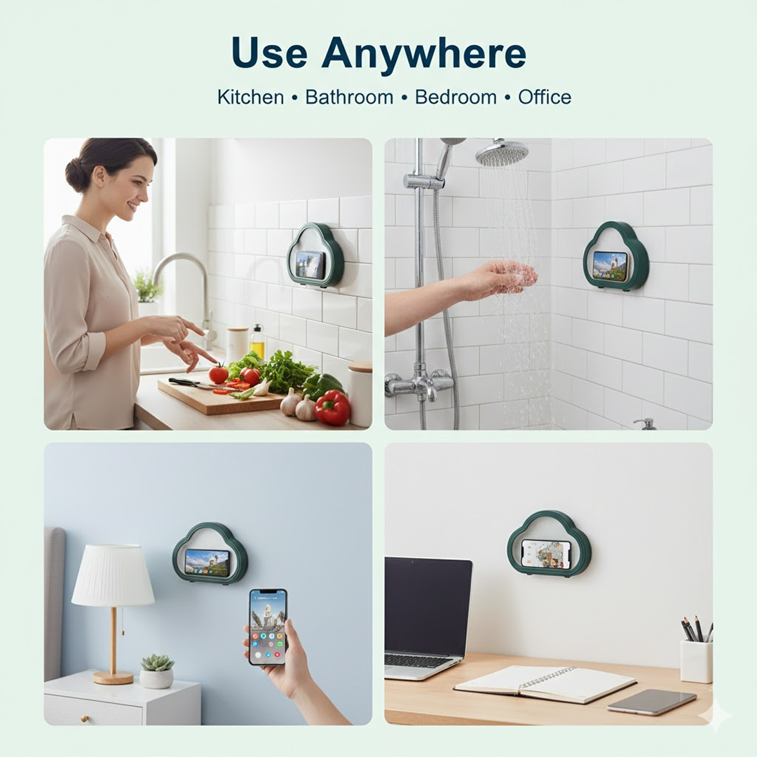 ALVENZA Waterproof Phone Holder – Wall Mount for Shower & Kitchen | Phonixio